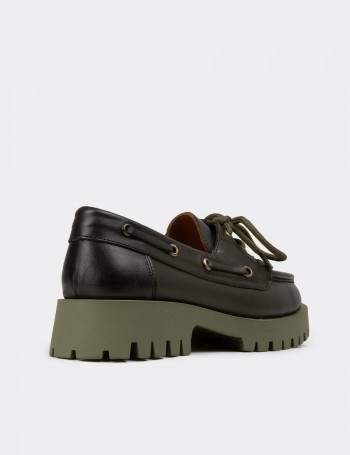 Kadın Hakiki Deri Yeşil Marin Loafer - 02036ZYSLC02