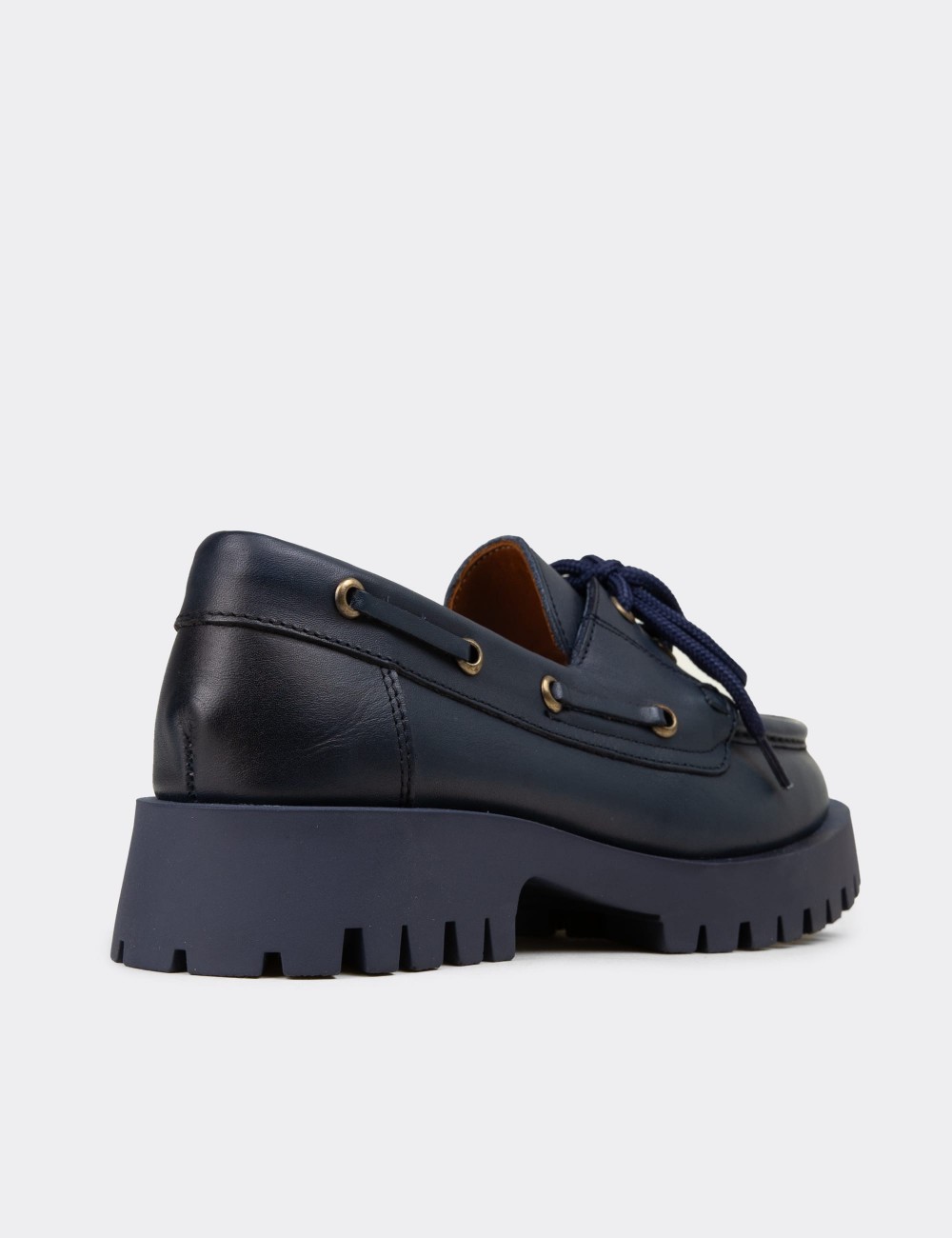 Kadın Hakiki Deri Lacivert Marin Loafer - 02036ZLCVC02