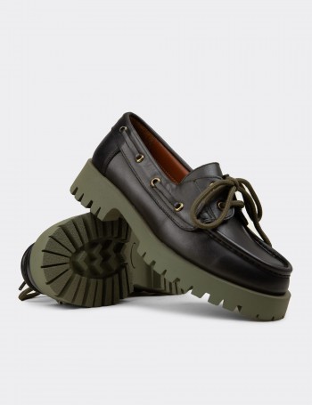 Kadın Hakiki Deri Yeşil Marin Loafer - 02036ZYSLC02