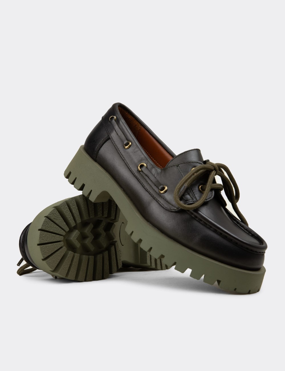 Kadın Hakiki Deri Yeşil Marin Loafer - 02036ZYSLC02