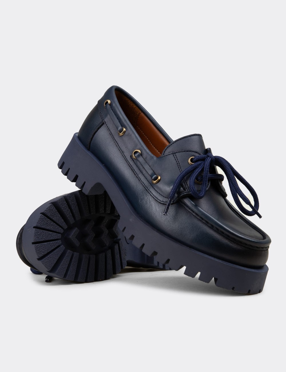Kadın Hakiki Deri Lacivert Marin Loafer - 02036ZLCVC02