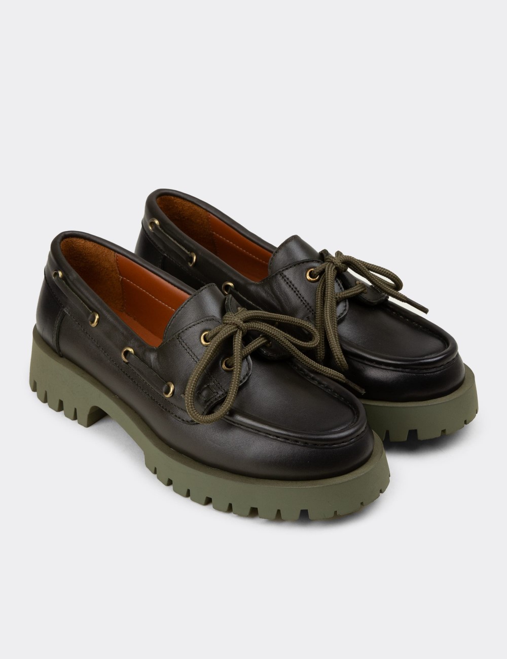 Kadın Hakiki Deri Yeşil Marin Loafer - 02036ZYSLC02