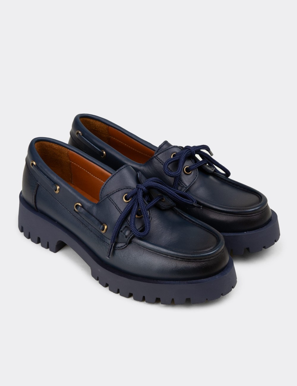 Kadın Hakiki Deri Lacivert Marin Loafer - 02036ZLCVC02
