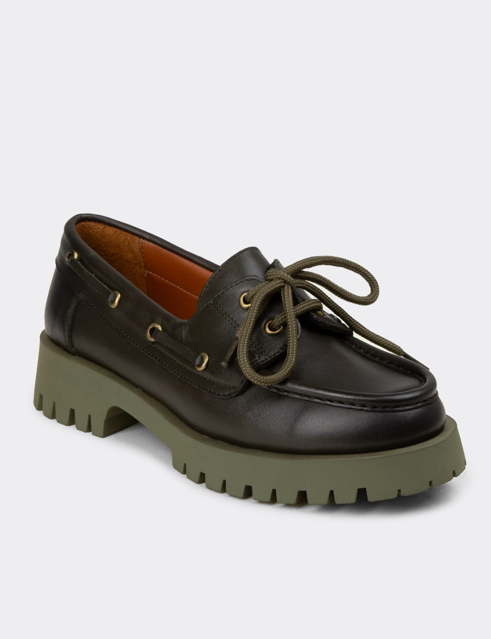 Kadın Hakiki Deri Yeşil Marin Loafer - 02036ZYSLC02
