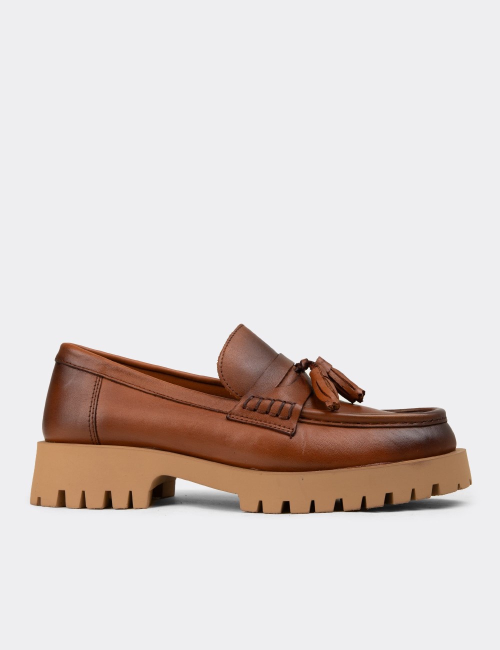 Kadın Hakiki Deri Taba Rengi Marin Loafer - 02035ZTBAC02