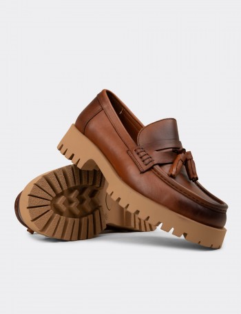 Kadın Hakiki Deri Taba Rengi Marin Loafer - 02035ZTBAC02
