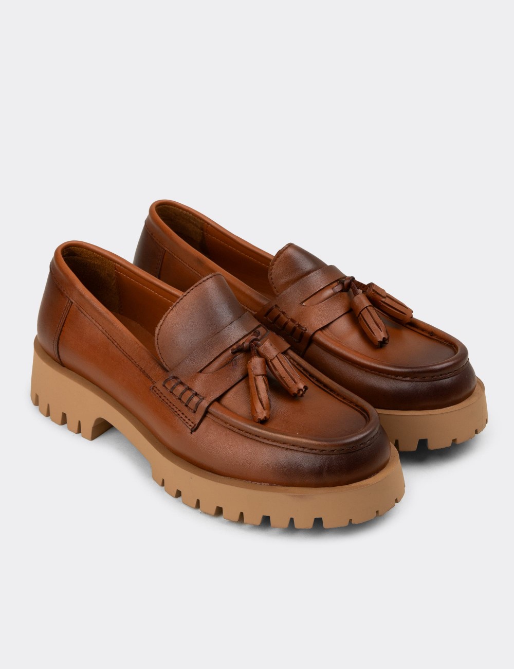 Kadın Hakiki Deri Taba Rengi Marin Loafer - 02035ZTBAC02