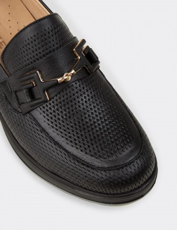 Kadın Hakiki Deri Siyah Dolgu Topuk Loafer - N0277ZSYHC01