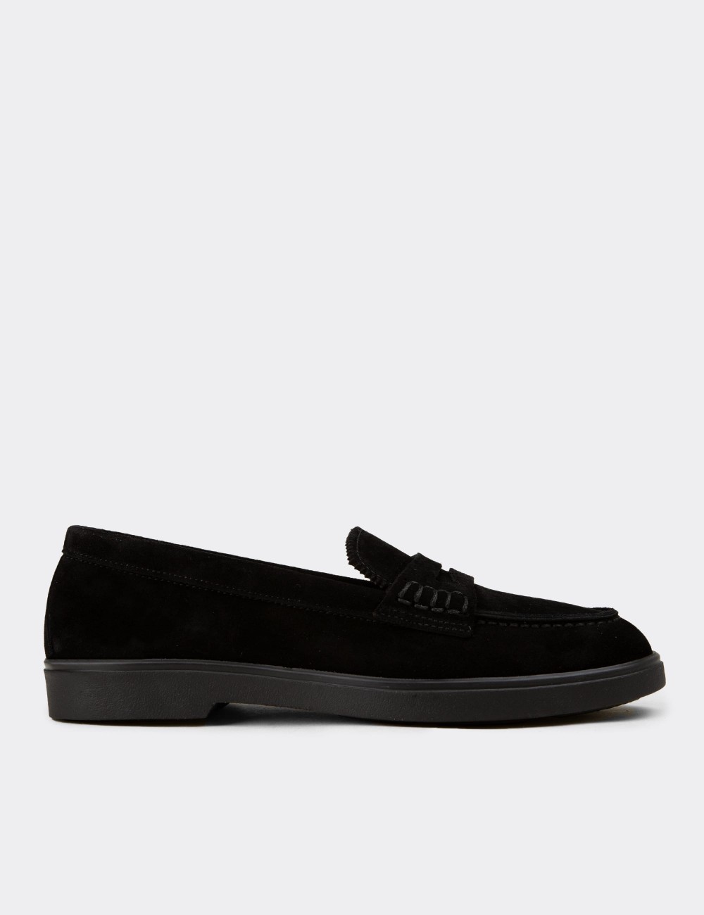 Kadın Hakiki Süet Siyah Loafer Ayakkabı - 02038ZSYHC02