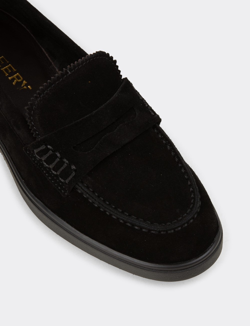 Kadın Hakiki Süet Siyah Loafer Ayakkabı - 02038ZSYHC02