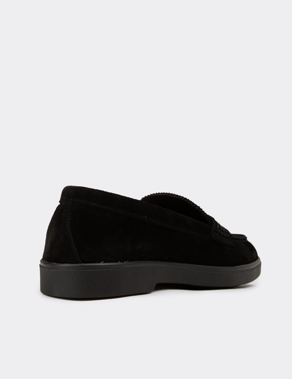 Kadın Hakiki Süet Siyah Loafer Ayakkabı - 02038ZSYHC02