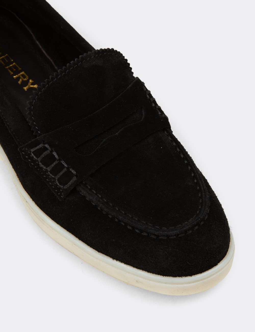 Kadın Hakiki Süet Siyah Loafer Ayakkabı - 02038ZSYHC01