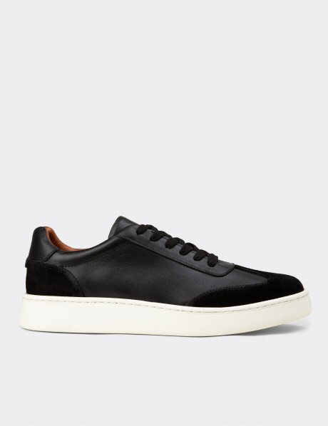Erkek Siyah Hakiki Deri Sneaker Ayakkabı