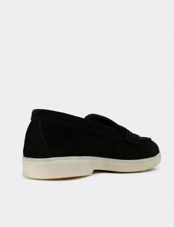 Kadın Hakiki Süet Siyah Loafer Ayakkabı - 02038ZSYHC01