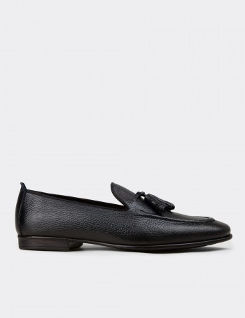 Erkek Hakiki Deri Lacivert Püsküllü Loafer