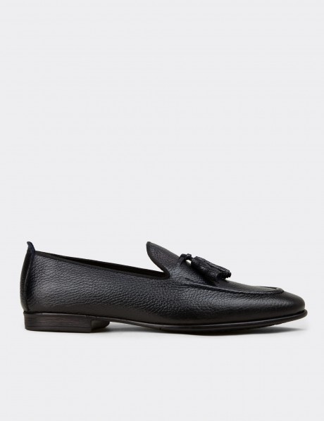 Erkek Hakiki Deri Lacivert Püsküllü Loafer