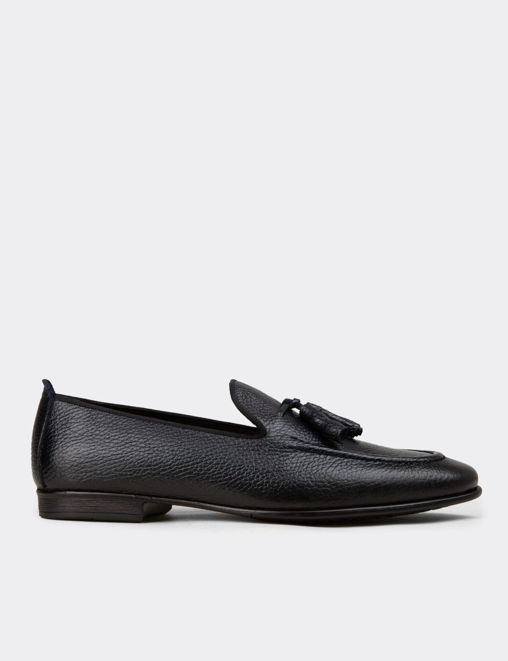 Erkek Hakiki Deri Lacivert Püsküllü Loafer - 01701MLCVC33