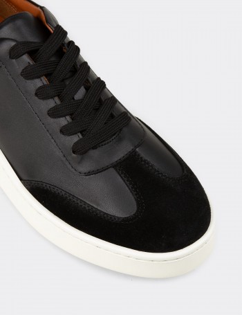 Erkek Siyah Hakiki Deri Sneaker Ayakkabı - 04407MSYHE01