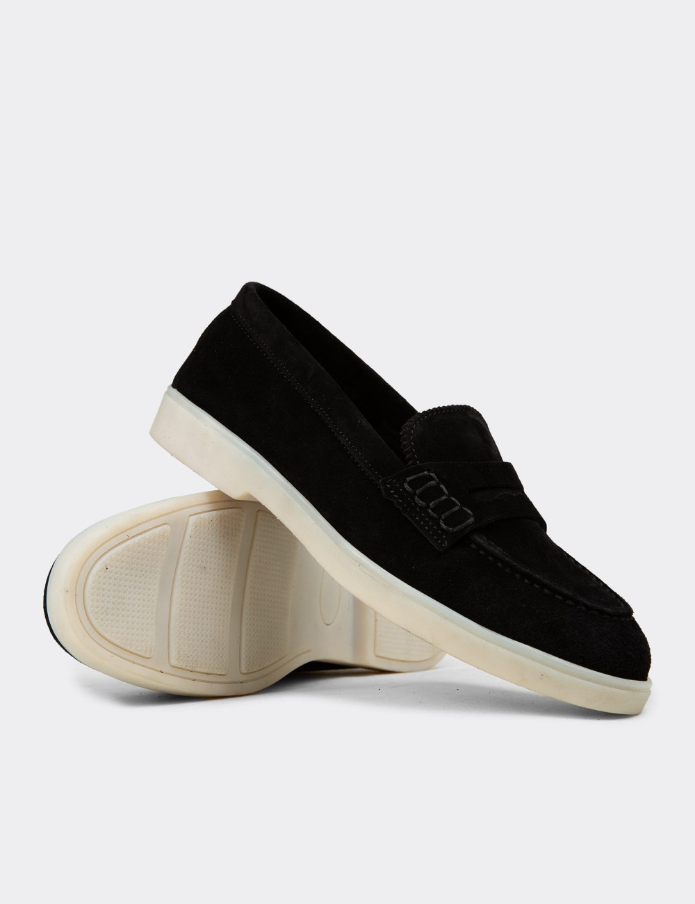 Kadın Hakiki Süet Siyah Loafer Ayakkabı - 02038ZSYHC01