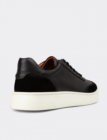 Erkek Siyah Hakiki Deri Sneaker Ayakkabı - 04407MSYHE01