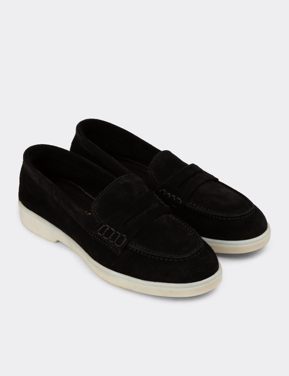 Kadın Hakiki Süet Siyah Loafer Ayakkabı - 02038ZSYHC01