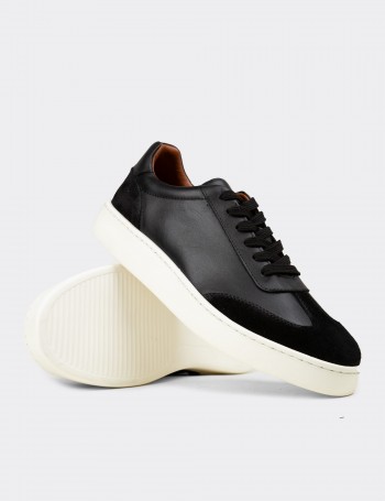 Erkek Siyah Hakiki Deri Sneaker Ayakkabı - 04407MSYHE01