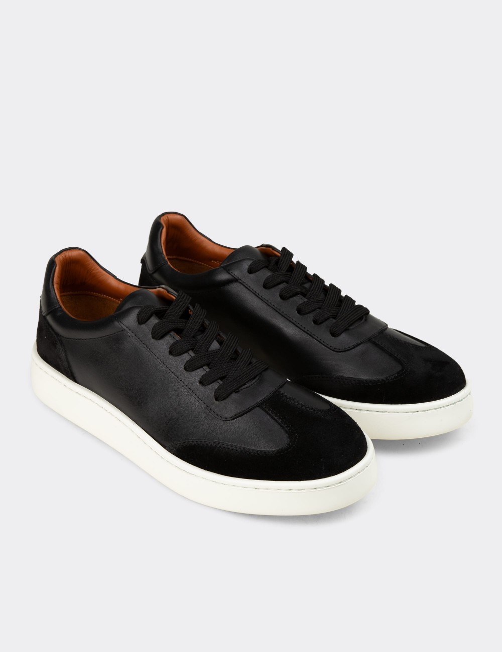 Erkek Siyah Hakiki Deri Sneaker Ayakkabı - 04407MSYHE01