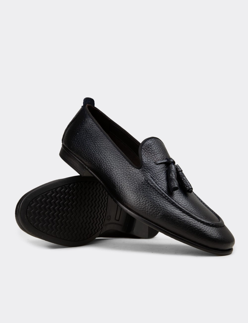 Erkek Hakiki Deri Lacivert Püsküllü Loafer - 01701MLCVC33
