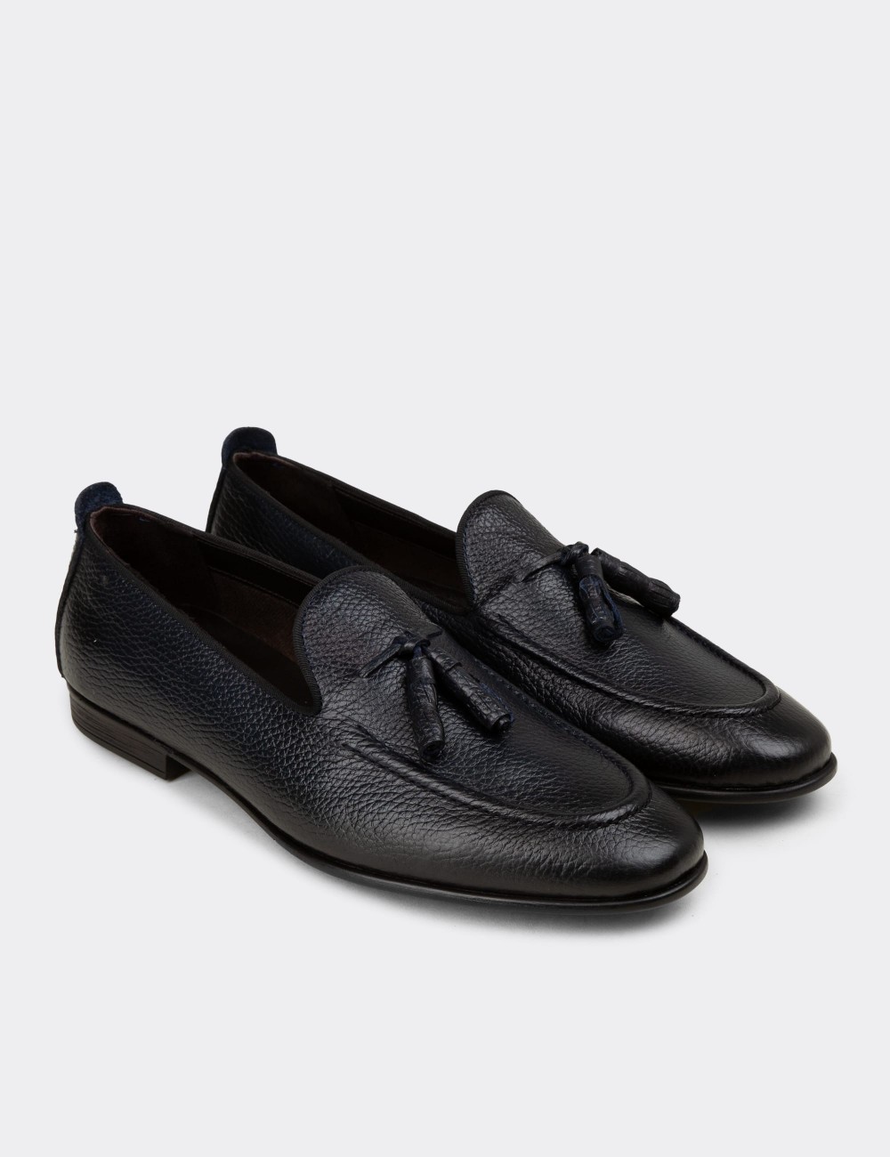 Erkek Hakiki Deri Lacivert Püsküllü Loafer - 01701MLCVC33