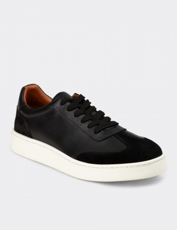 Erkek Siyah Hakiki Deri Sneaker Ayakkabı