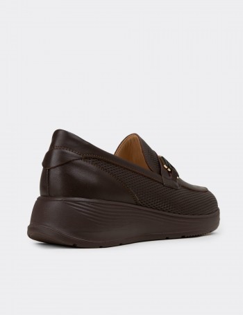 Kadın Hakiki Deri Kahverengi Dolgu Topuk Loafer - N0277ZKHVC01