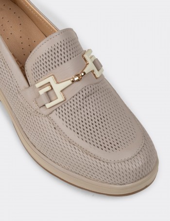 Kadın Bej Hakiki Deri Dolgu Topuk Loafer - N0277ZBEJC01