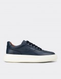 Erkek Hakiki Deri Lacivert Sneaker Ayakkabı