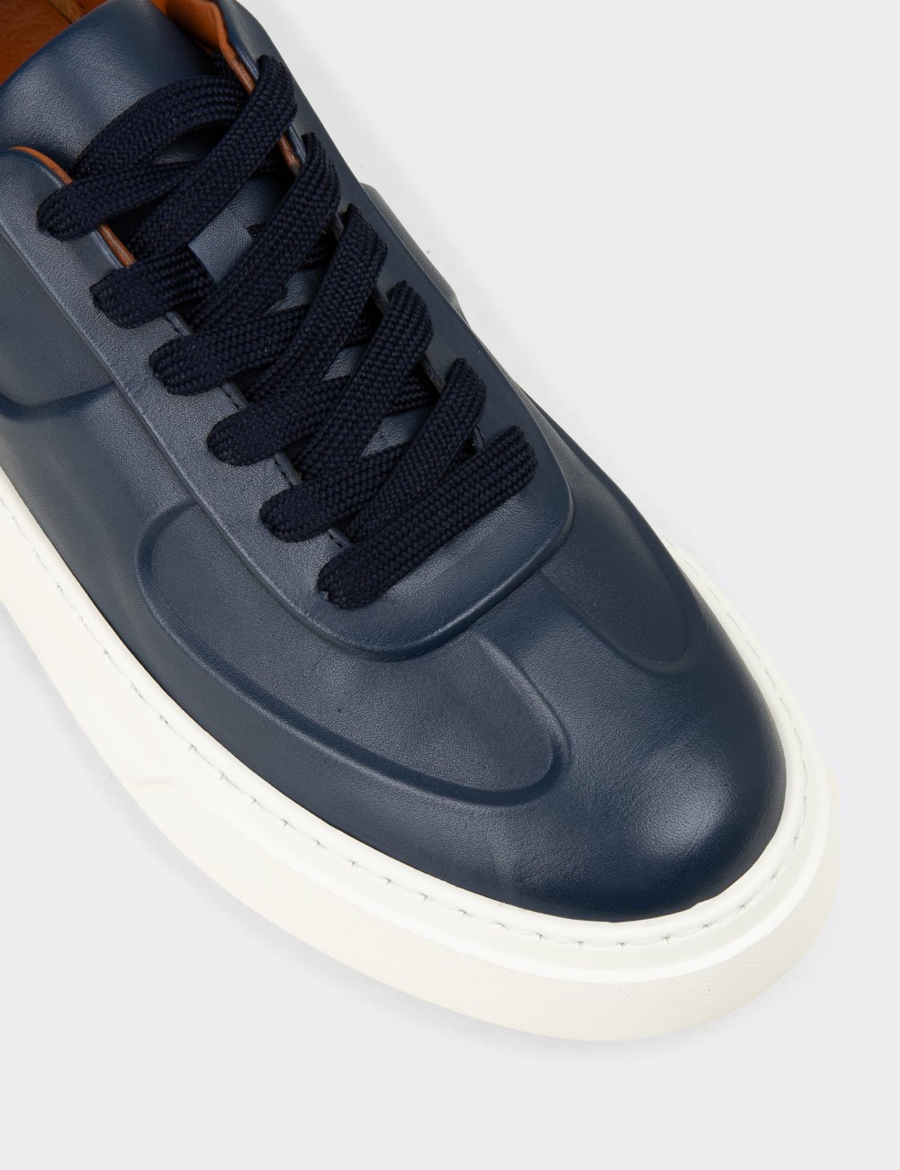 Erkek Hakiki Deri Lacivert Sneaker Ayakkabı - 04601MLCVE01