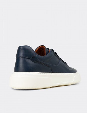 Erkek Hakiki Deri Lacivert Sneaker Ayakkabı - 04601MLCVE01