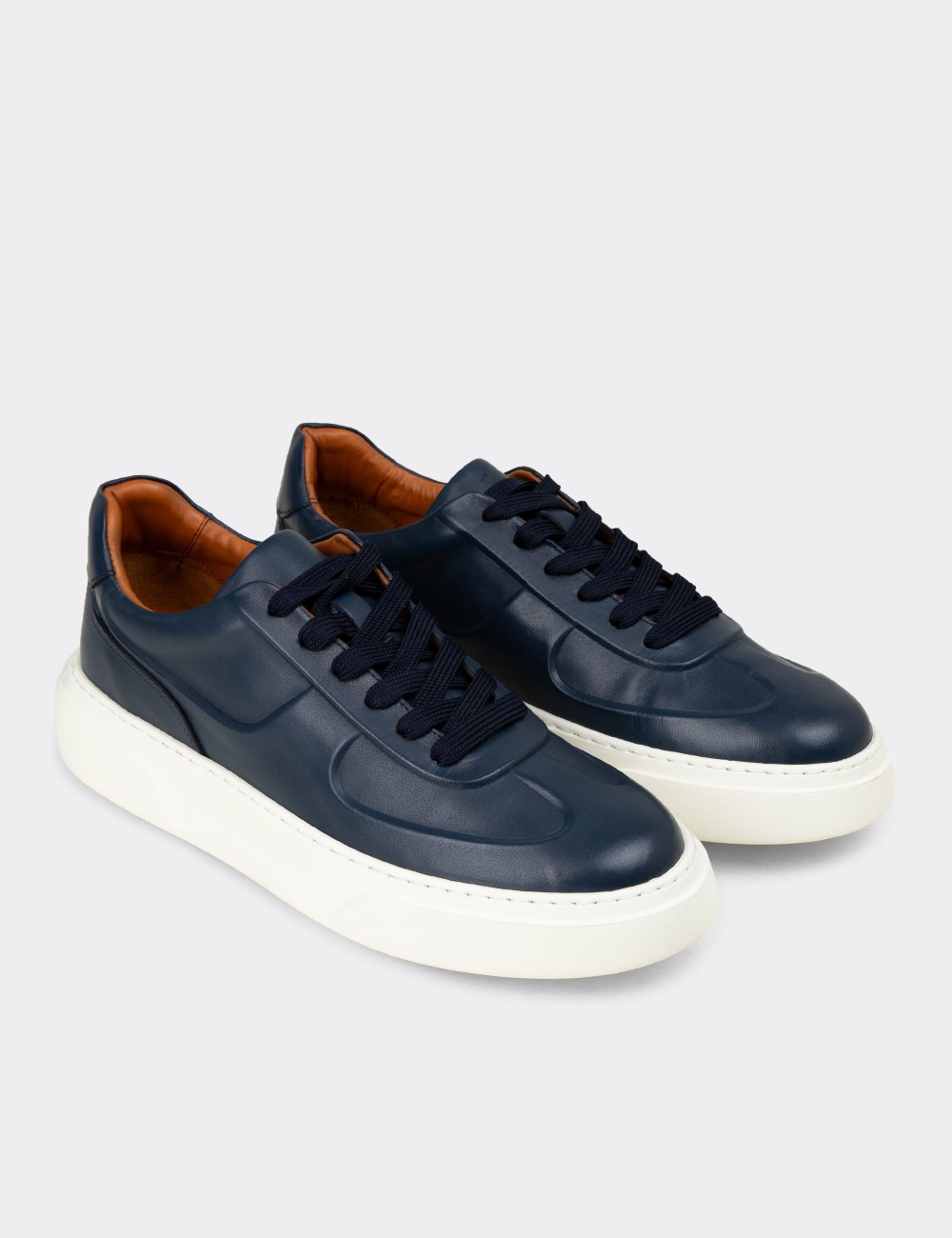 Erkek Hakiki Deri Lacivert Sneaker Ayakkabı - 04601MLCVE01