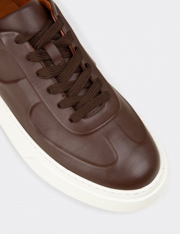 Erkek Hakiki Deri Kahverengi Sneaker - 04601MKHVE01