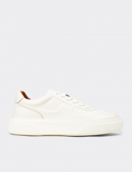 Erkek Hakiki Deri Beyaz Sneaker Ayakkabı