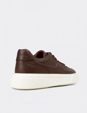 Erkek Hakiki Deri Kahverengi Sneaker - 04601MKHVE01