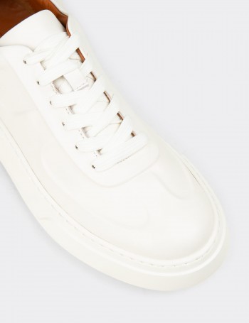 Erkek Hakiki Deri Beyaz Sneaker Ayakkabı - 04601MBYZE01