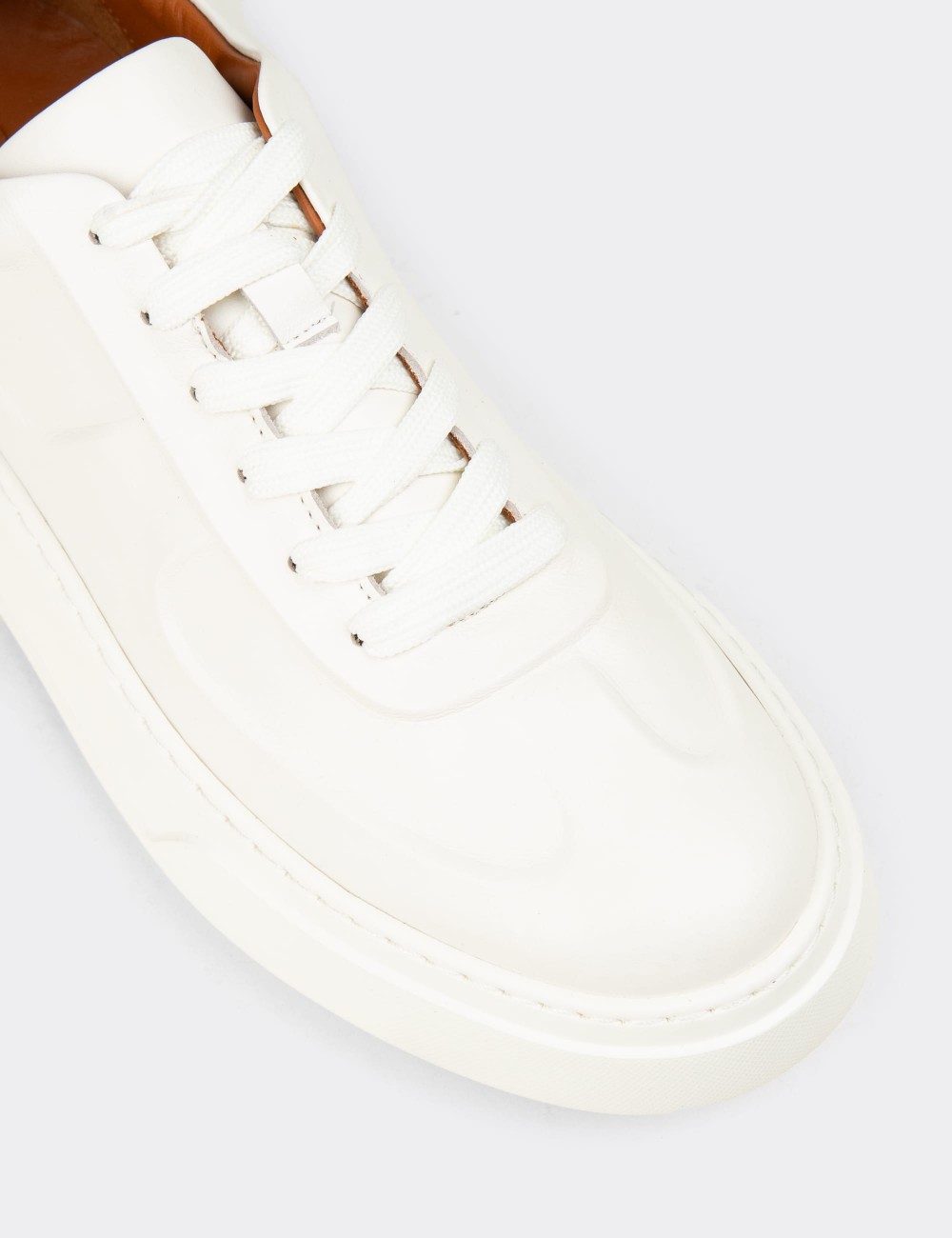 Erkek Hakiki Deri Beyaz Sneaker Ayakkabı - 04601MBYZE01