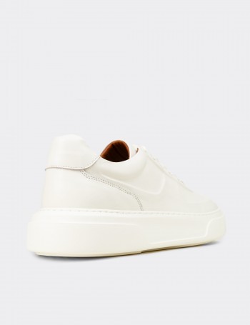 Erkek Hakiki Deri Beyaz Sneaker Ayakkabı - 04601MBYZE01