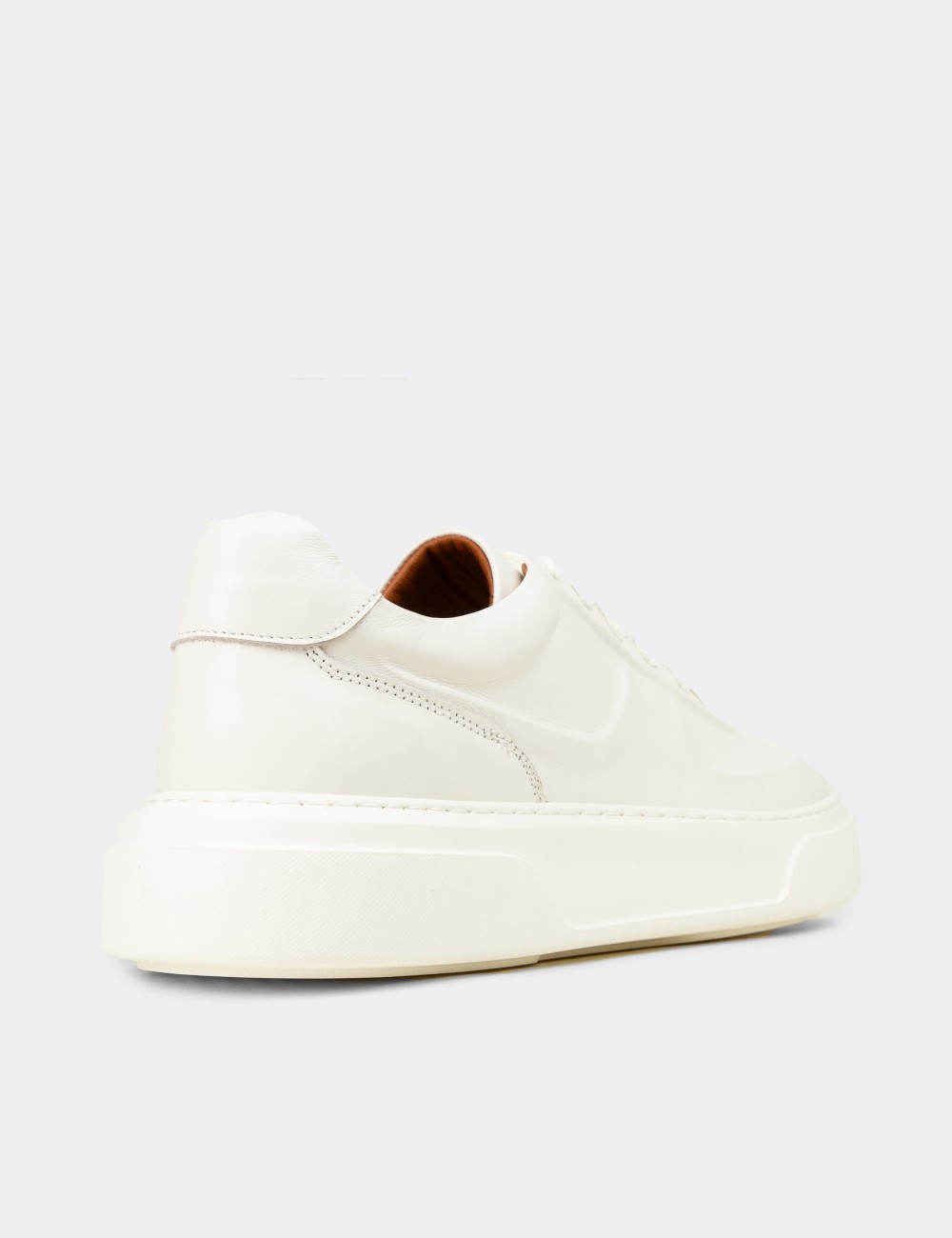 Erkek Hakiki Deri Beyaz Sneaker Ayakkabı - 04601MBYZE01