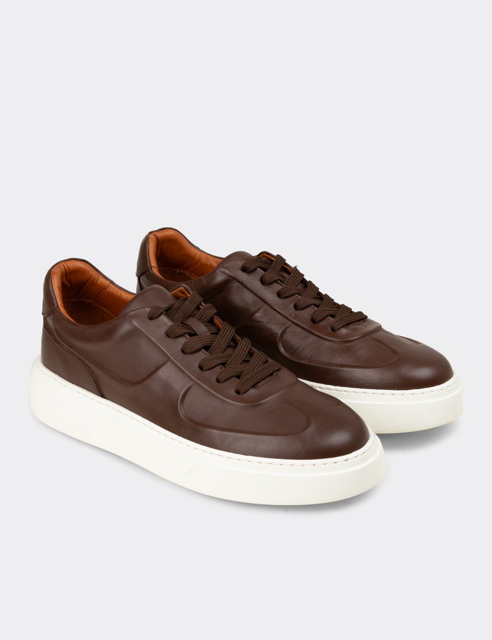 Erkek Hakiki Deri Kahverengi Sneaker - 04601MKHVE01