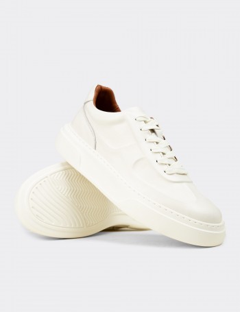 Erkek Hakiki Deri Beyaz Sneaker Ayakkabı - 04601MBYZE01