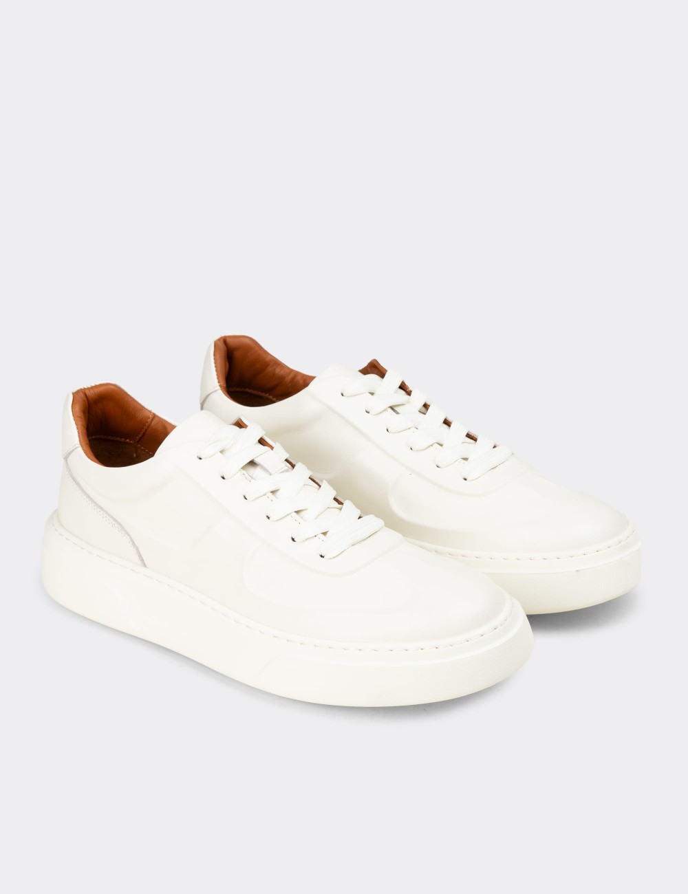 Erkek Hakiki Deri Beyaz Sneaker Ayakkabı - 04601MBYZE01