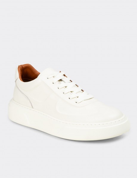 Erkek Hakiki Deri Beyaz Sneaker Ayakkabı