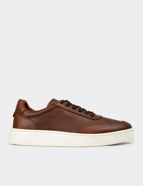 Erkek Hakiki Deri Taba Renk Sneaker Ayakkabı