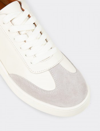 Erkek Hakiki Deri Beyaz Sneaker Ayakkabı - 04407MBYZE01