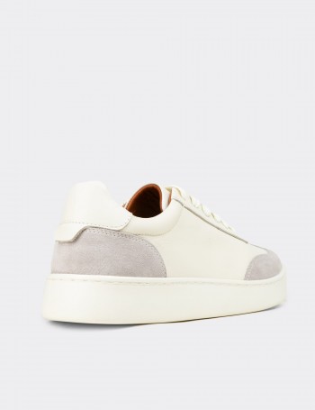 Erkek Hakiki Deri Beyaz Sneaker Ayakkabı - 04407MBYZE01